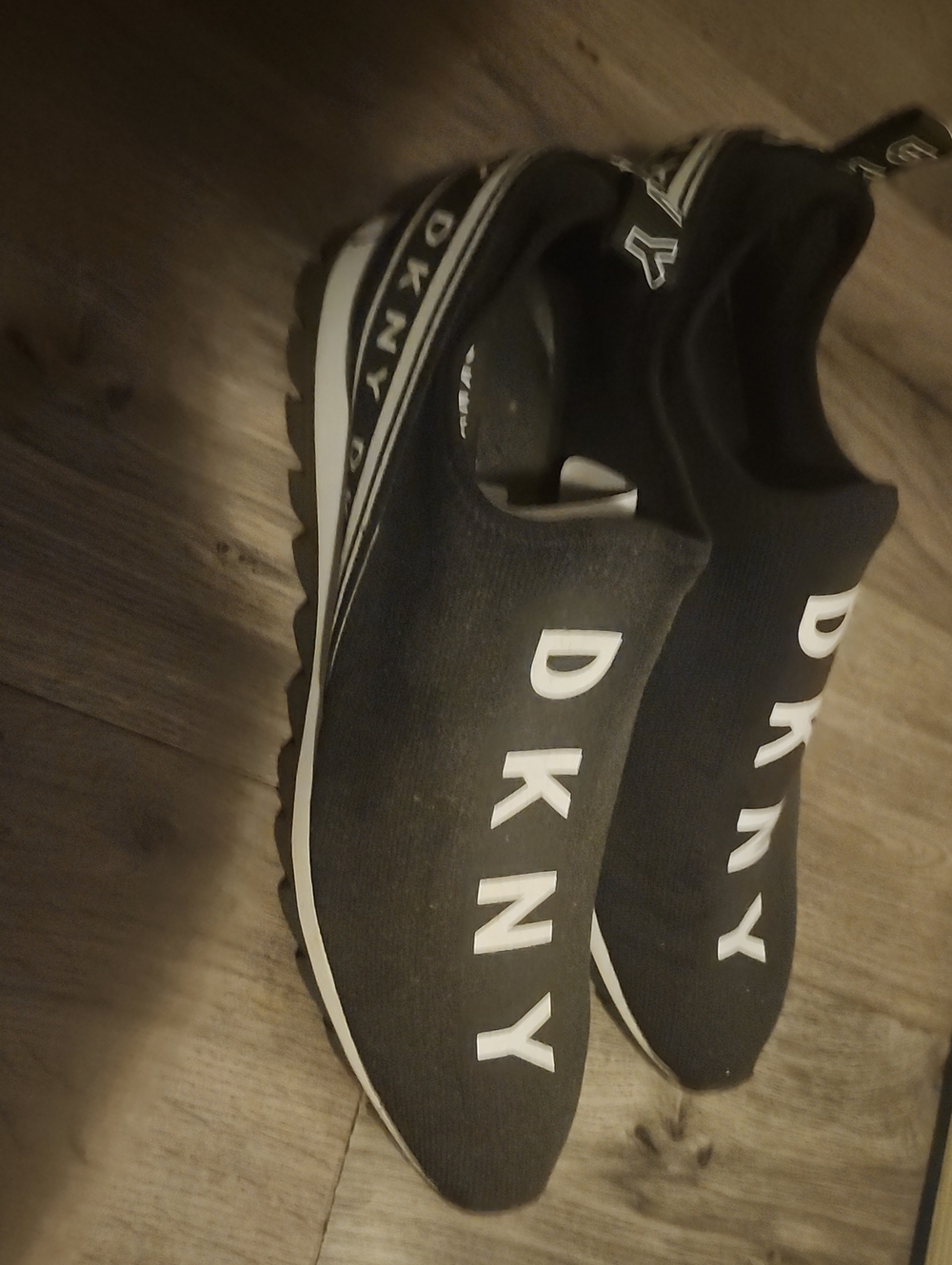 DKNY Black Slip-On Sock Sneakers with White Logo